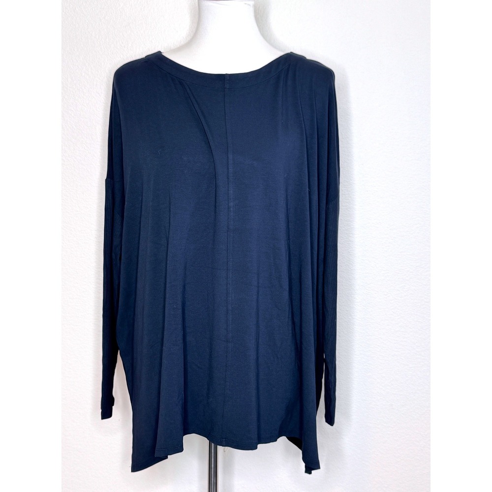 J. JILL NEW Wearever Collection Tunic Top 3/4 Sleeves LARGE Dk Navy Minimalist